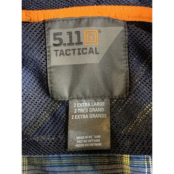 5.11 Tactical Men's XXL Long Sleeve Blue Yellow Plaid Button Snap Hidden Pocket - Picture 6 of 9